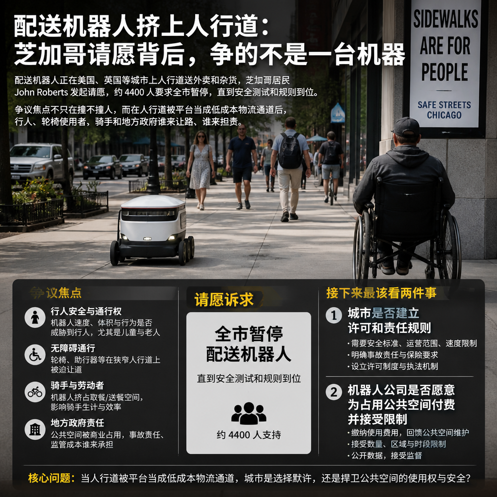 配送机器人挤上人行道：芝加哥请愿背后，争的不是一台机器