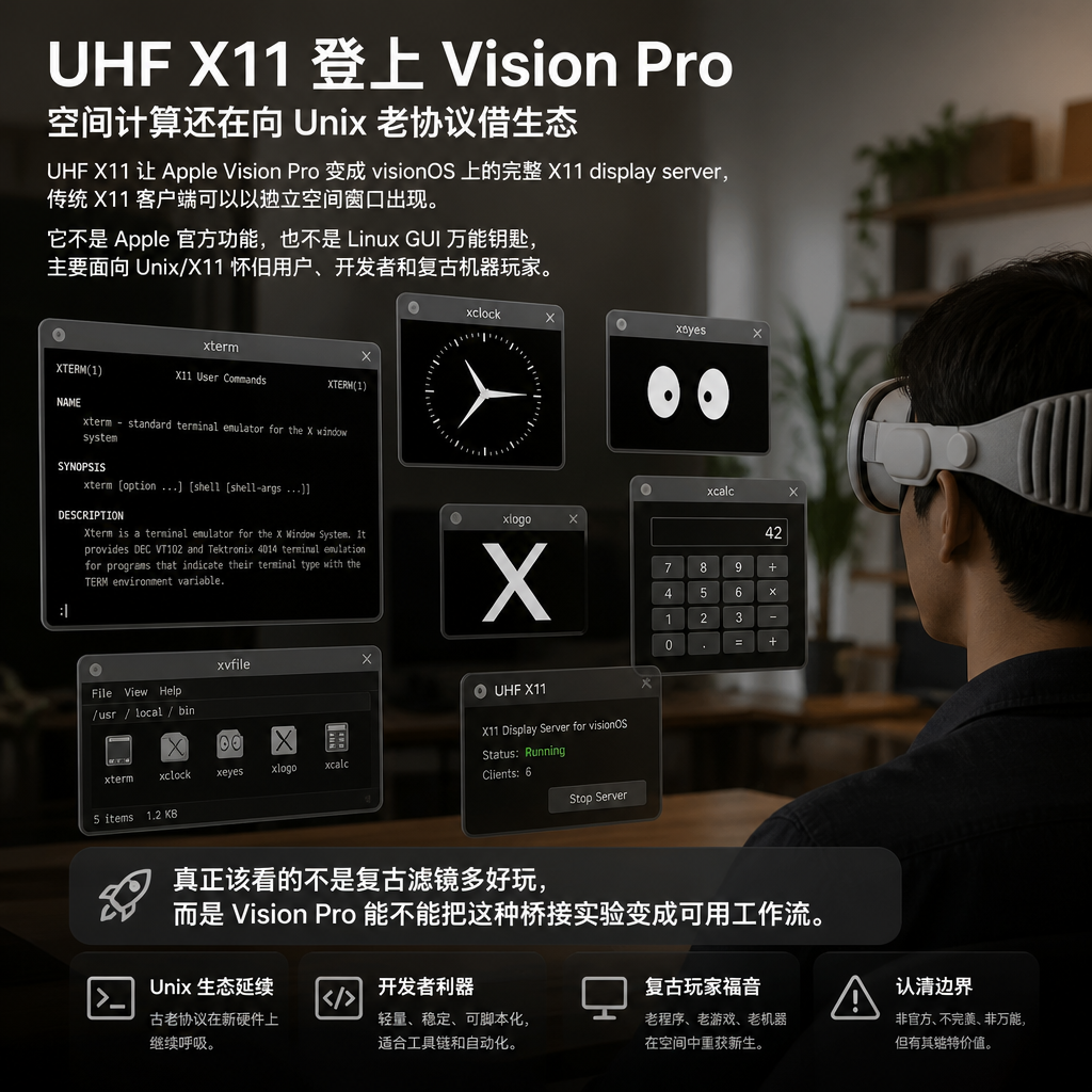 UHF X11 登上 Vision Pro：空间计算还在向 Unix 老协议借生态