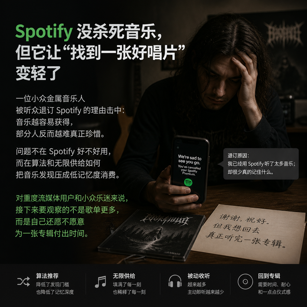 Spotify 没杀死音乐，但它让“找到一张好唱片”变轻了